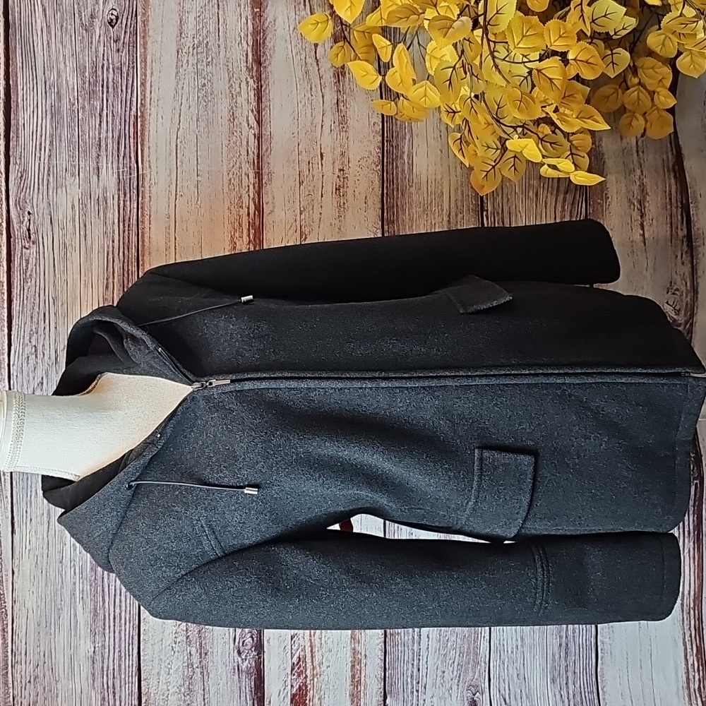 FLEET STREET BLACK WOOL LINED ZIP-UP HOODED JACKET COAT